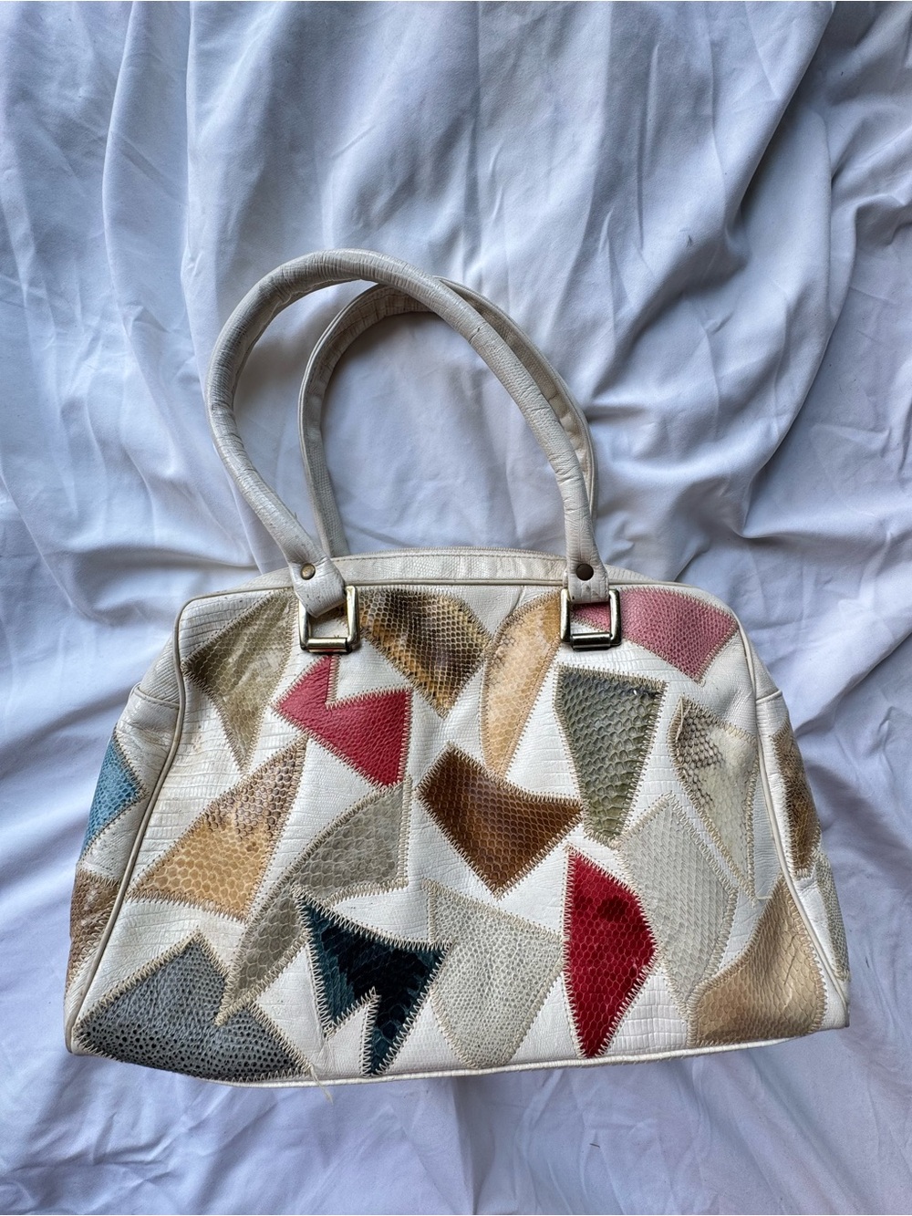 Vintage 1970s Snakeskin Leather Patchwork Shoulder Bag